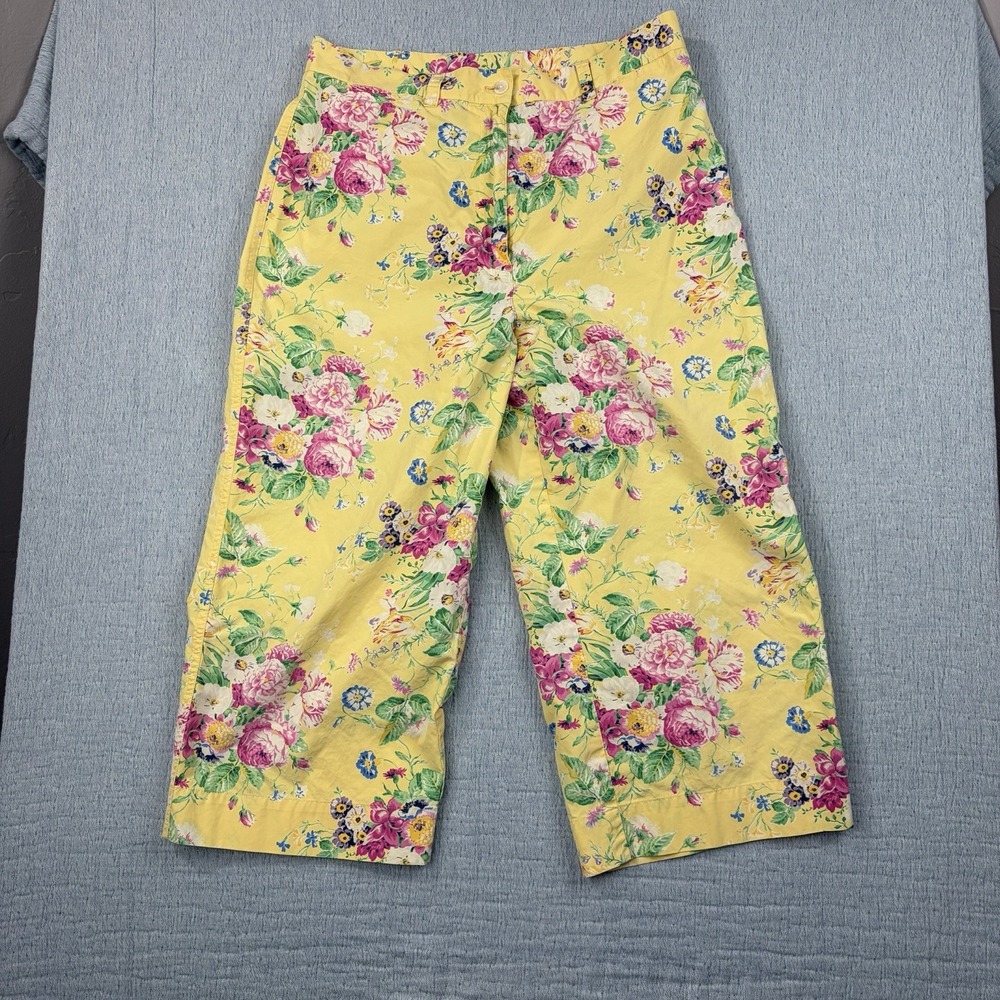 Vintage Lauren Ralph Lauren Yellow Floral Flat Front Pockets Belt Loops Crop 12